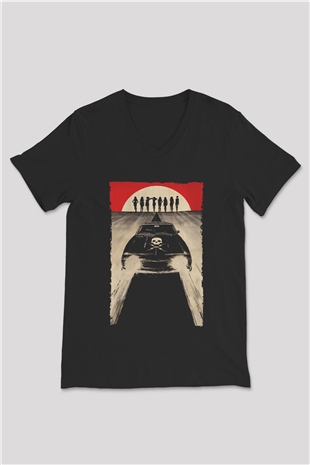 Unisex Ölüm Geçirmez (Death Proof) Baskılı Siyah V Yaka Tshirt
