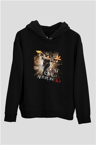 Unisex Ölümcül Deney Ölümden Sonra (Resident Evil Afterlife) Baskılı Siyah Kapüşonlu Sweatshirt