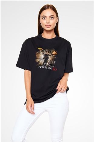 Unisex Ölümcül Deney Ölümden Sonra (Resident Evil Afterlife) Baskılı Siyah Oversize T-shirt