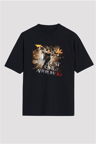 Unisex Ölümcül Deney Ölümden Sonra (Resident Evil Afterlife) Baskılı Siyah Oversize T-shirt