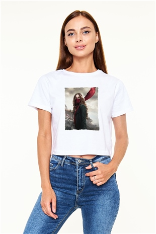 Unisex Ölümcül Makineler (Mortal Engines) Baskılı Beyaz Crop Top Tişört