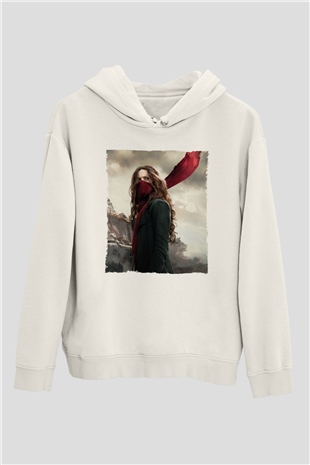 Unisex Ölümcül Makineler (Mortal Engines) Baskılı Beyaz Kapüşonlu Sweatshirt