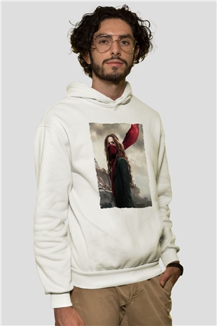 Unisex Ölümcül Makineler (Mortal Engines) Baskılı Beyaz Kapüşonlu Sweatshirt