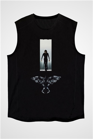 Unisex Ölümsüz Aşk (The Crow) Baskılı Siyah Kolsuz T-shirt