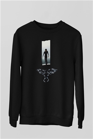 Unisex Ölümsüz Aşk (The Crow) Baskılı Siyah Sweatshirt