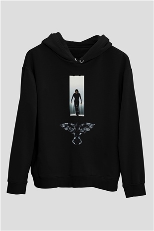 Unisex Ölümsüz Aşk (The Crow) Baskılı Siyah Kapüşonlu Sweatshirt