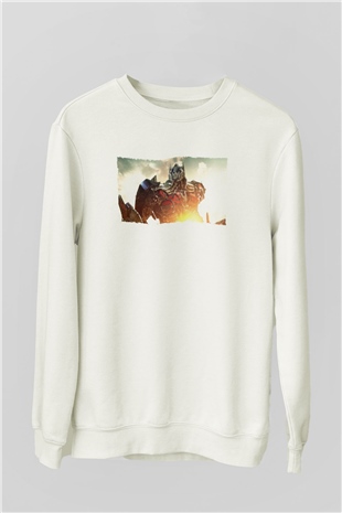 Unisex Optimus Prime Baskılı Beyaz Sweatshirt
