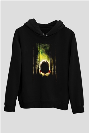 Unisex ParaNorman Baskılı Siyah Kapüşonlu Sweatshirt