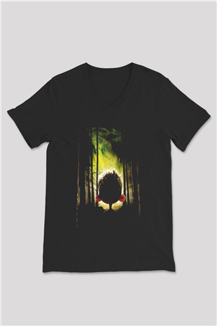 Unisex ParaNorman Baskılı Siyah V Yaka Tshirt