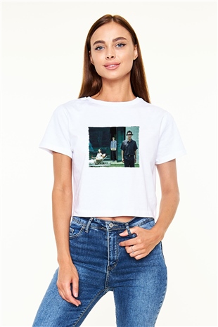 Unisex Parasite-Parazit Beyaz Crop Top Tişört