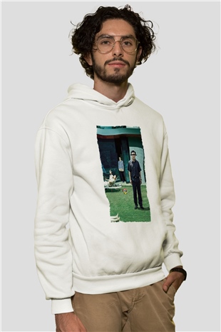 Unisex Parazit (Parasite) Baskılı Beyaz Kapüşonlu Sweatshirt