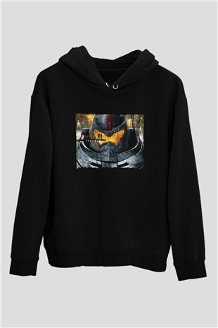 Unisex Pasifik Savaşı (Pacific Rim) Baskılı Siyah Kapüşonlu Sweatshirt