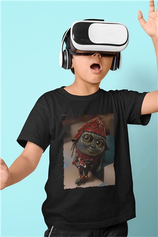 Unisex Pawny Baskılı Siyah Çocuk T-Shirt