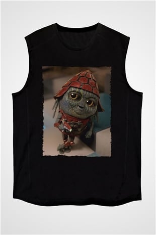 Unisex Pawny Baskılı Siyah Kolsuz T-shirt