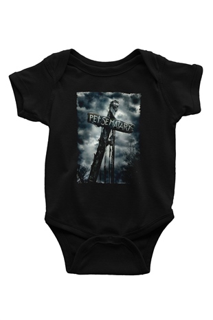 Unisex Pet Sematary Baskılı Siyah Bebek Body - Zıbın