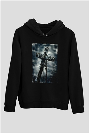 Unisex Pet Sematary Baskılı Siyah Kapüşonlu Sweatshirt