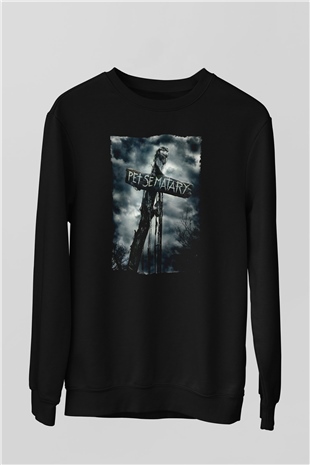Unisex Pet Sematary Baskılı Siyah Sweatshirt
