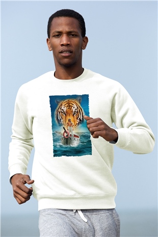 Unisex Pinin Yaşamı (Life of Pi) Baskılı Beyaz Sweatshirt