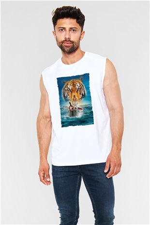 Unisex Pinin Yaşamı (Life of Pi) Baskılı Beyaz Kolsuz Tshirt