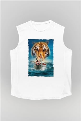 Unisex Pinin Yaşamı (Life of Pi) Baskılı Beyaz Kolsuz Tshirt