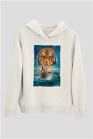 Unisex Pinin Yaşamı (Life of Pi) Baskılı Beyaz Kapüşonlu Sweatshirt