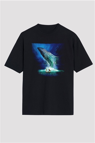 Unisex Pinin Yaşamı (Life of Pi) Baskılı Siyah Oversize Tshirt