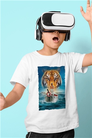 Unisex Pinin Yaşamı (Life of Pi) Baskılı Beyaz Çocuk Tshirt