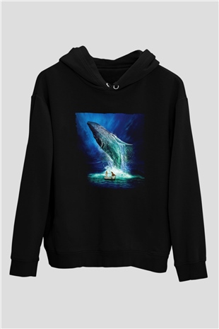 Unisex Pinin Yaşamı (Life of Pi) Baskılı Siyah Kapüşonlu Sweatshirt