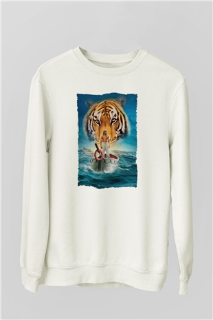 Unisex Pinin Yaşamı (Life of Pi) Baskılı Beyaz Sweatshirt