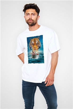 Unisex Pinin Yaşamı (Life of Pi) Baskılı Beyaz Oversize Oversize T-shirt