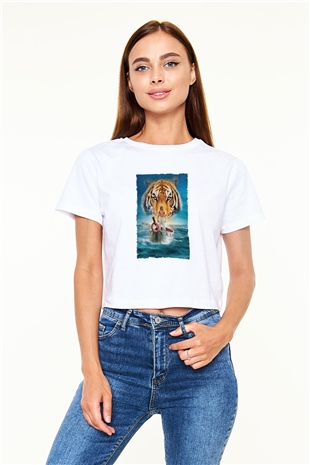 Unisex Pinin Yaşamı (Life of Pi) Baskılı Beyaz Crop Top Tshirt