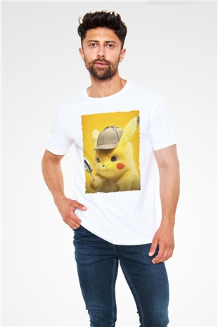 Pokémon Dedektif Pikachu (Pokémon Detective Pikachu) Baskılı Beyaz T-shirt