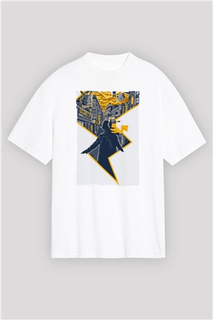 Unisex Pokémon Dedektif Pikachu (Pokémon Detective Pikachu) Baskılı Beyaz Oversize Tişört