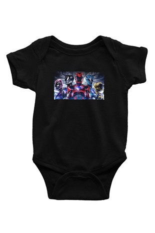 Unisex Power Rangers Baskılı Siyah Bebek Body - Zıbın