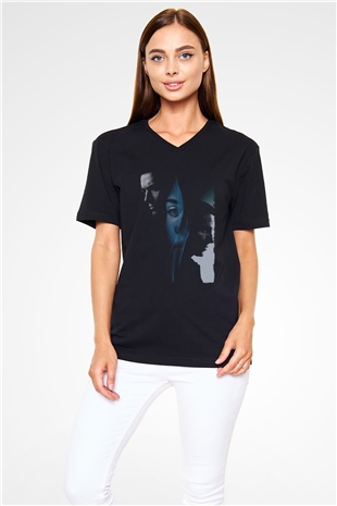 Unisex Prestij (The Prestige) Baskılı Siyah V Yaka Tshirt