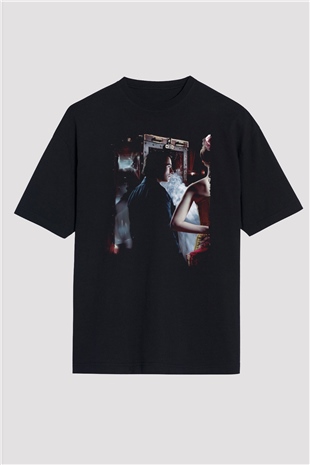 Unisex Prestij (The Prestige) Baskılı Siyah Oversize Tişört