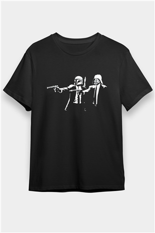 Pulp Fiction Star Wars Baskılı Siyah T-Shirt