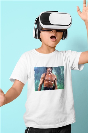 Unisex Rambo Baskılı Beyaz Çocuk Tshirt
