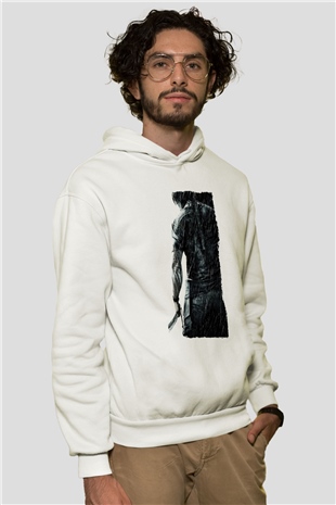 Unisex Rambo Baskılı Beyaz Kapüşonlu Sweatshirt