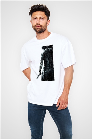 Unisex Rambo Baskılı Beyaz Oversize Tişört
