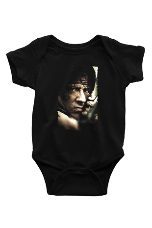 Unisex Rambo Baskılı Siyah Bebek Body - Zıbın