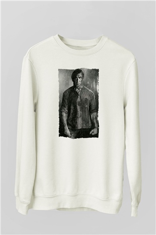 Unisex Rambo Son Kan (Rambo Last Blood) Baskılı Beyaz Sweatshirt