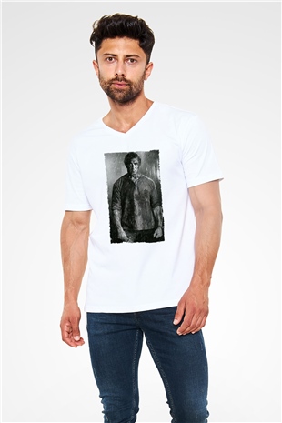Unisex Rambo Son Kan (Rambo Last Blood) Baskılı Beyaz V Yaka Tişört