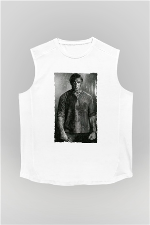 Unisex Rambo Son Kan (Rambo Last Blood) Baskılı Beyaz Kolsuz Tişört