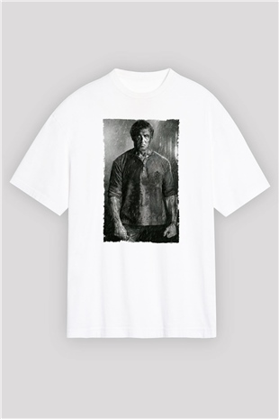 Unisex Rambo Son Kan (Rambo Last Blood) Baskılı Beyaz Oversize Tişört