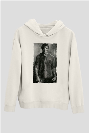 Unisex Rambo Son Kan (Rambo Last Blood) Baskılı Beyaz Kapüşonlu Sweatshirt