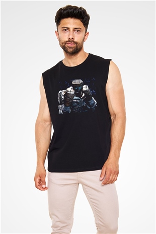 Unisex Real Steel Baskılı Siyah Kolsuz Tişört