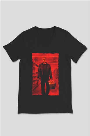 Unisex RED 2 Baskılı Siyah V Yaka Tshirt