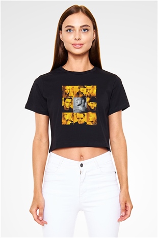 Unisex Rehine (Alpha Dog) Baskılı Siyah Crop Top T-shirt