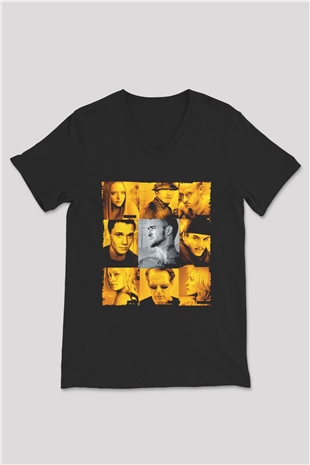 Unisex Rehine (Alpha Dog) Baskılı Siyah V Yaka T-shirt